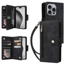 Load image into Gallery viewer, Casekis Studded Zip Leather Wallet Wristlet Phone Case Black