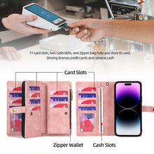 Charger l'image dans la galerie, Casekis Zipper 11 Card Slots Wallet Phone Case Pink