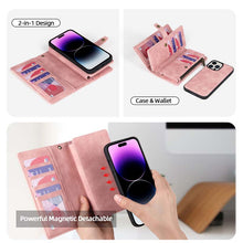 Charger l'image dans la galerie, Casekis Zipper 11 Card Slots Wallet Phone Case Pink