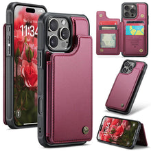 Charger l'image dans la galerie, Casekis RFID Cardholder Wallet Phone Case Red Wine