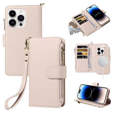 Load image into Gallery viewer, Casekis Cardholder Case with Wrist Strap,Compatible with MagSafe,Zipper Pocket,Beige