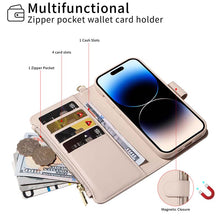 Load image into Gallery viewer, Casekis Cardholder Case with Wrist Strap,Compatible with MagSafe,Zipper Pocket,Beige