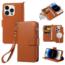 Charger l'image dans la galerie, Casekis Cardholder Case with Wrist Strap,Compatible with MagSafe,Zipper Pocket,Brown