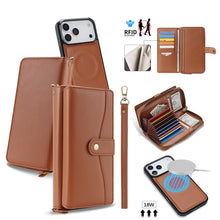 Load image into Gallery viewer, CASEKIS 2-in-1 Magnetic Detachable Wallet Case with RFID Blocking, 16 Card Slots & Zipper Pocket Brown