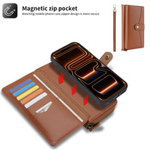 Load image into Gallery viewer, CASEKIS 2-in-1 Magnetic Detachable Wallet Case with RFID Blocking, 16 Card Slots & Zipper Pocket Brown