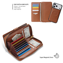 Load image into Gallery viewer, CASEKIS 2-in-1 Magnetic Detachable Wallet Case with RFID Blocking, 16 Card Slots & Zipper Pocket Brown