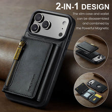 Load image into Gallery viewer, Casekis RFID Magnetic Detachable Leather Wallet Phone Case Black