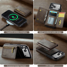 Load image into Gallery viewer, Casekis RFID Magnetic Detachable Leather Wallet Phone Case Coffee