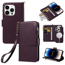 Load image into Gallery viewer, Casekis Cardholder Case with Wrist Strap,Compatible with MagSafe,Zipper Pocket,Dark Purple