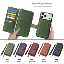 Load image into Gallery viewer, CASEKIS 2-in-1 Magnetic Detachable Wallet Case with RFID Blocking, 16 Card Slots & Zipper Pocket Green