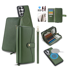 Load image into Gallery viewer, CASEKIS 2-in-1 Magnetic Detachable Wallet Case with RFID Blocking, 16 Card Slots & Zipper Pocket Green