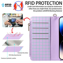 Load image into Gallery viewer, Casekis Cardholder Case with Wrist Strap,Compatible with MagSafe,Zipper Pocket,Purple