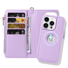 Load image into Gallery viewer, Casekis Cardholder Case with Wrist Strap,Compatible with MagSafe,Zipper Pocket,Purple
