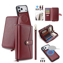 Lade das Bild in den Galerie-Viewer, CASEKIS 2-in-1 Magnetic Detachable Wallet Case with RFID Blocking, 16 Card Slots & Zipper Pocket Red