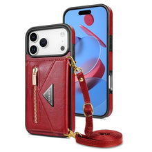 Load image into Gallery viewer, Casekis Crossbody Strap Leather Magnetic Wallet Phone Case Red