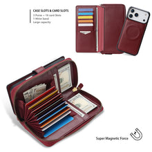 Lade das Bild in den Galerie-Viewer, CASEKIS 2-in-1 Magnetic Detachable Wallet Case with RFID Blocking, 16 Card Slots & Zipper Pocket Red