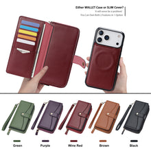 Lade das Bild in den Galerie-Viewer, CASEKIS 2-in-1 Magnetic Detachable Wallet Case with RFID Blocking, 16 Card Slots & Zipper Pocket Red