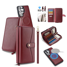 Lade das Bild in den Galerie-Viewer, CASEKIS 2-in-1 Magnetic Detachable Wallet Case with RFID Blocking, 16 Card Slots & Zipper Pocket Red