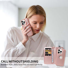 Charger l'image dans la galerie, Casekis Cardholder Case with Wrist Strap,Compatible with MagSafe,Zipper Pocket,Rose Gold