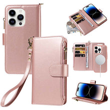 Charger l'image dans la galerie, Casekis Cardholder Case with Wrist Strap,Compatible with MagSafe,Zipper Pocket,Rose Gold