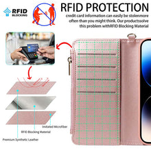 Charger l'image dans la galerie, Casekis Cardholder Case with Wrist Strap,Compatible with MagSafe,Zipper Pocket,Rose Gold