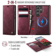Muat gambar ke penampil Galeri, Casekis Leather Magnetic Flip Detachable Wallet Phone Case Red Wine