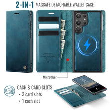 Charger l'image dans la galerie, Casekis Leather Magnetic Flip Detachable Wallet Phone Case Blue Green