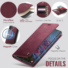 Muat gambar ke penampil Galeri, Casekis Leather Magnetic Flip Detachable Wallet Phone Case Red Wine