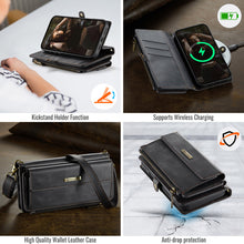 Charger l'image dans la galerie, Casekis Crossbody Leather Wallet RFID Phone Case Black