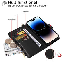 Charger l'image dans la galerie, Casekis Cardholder Case with Wrist Strap,Compatible with MagSafe,Zipper Pocket,Black