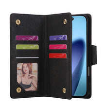 Lade das Bild in den Galerie-Viewer, Casekis Studded Zip Leather Wallet Wristlet Phone Case Black
