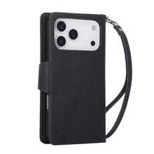 Lade das Bild in den Galerie-Viewer, Casekis Studded Zip Leather Wallet Wristlet Phone Case Black