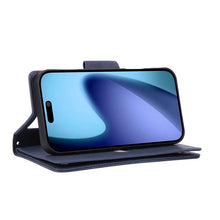 Lade das Bild in den Galerie-Viewer, Casekis Studded Zip Leather Wallet Wristlet Phone Case Blue