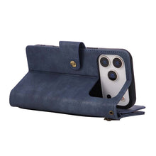 Lade das Bild in den Galerie-Viewer, Casekis Studded Zip Leather Wallet Wristlet Phone Case Blue
