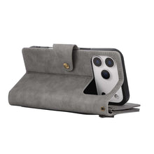 Lade das Bild in den Galerie-Viewer, Casekis Studded Zip Leather Wallet Wristlet Phone Case Gray