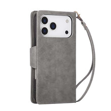 Lade das Bild in den Galerie-Viewer, Casekis Studded Zip Leather Wallet Wristlet Phone Case Gray