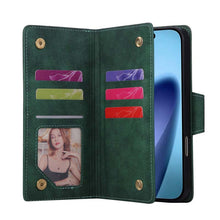 Lade das Bild in den Galerie-Viewer, Casekis Studded Zip Leather Wallet Wristlet Phone Case Green