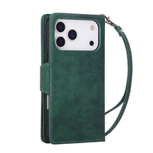 Lade das Bild in den Galerie-Viewer, Casekis Studded Zip Leather Wallet Wristlet Phone Case Green