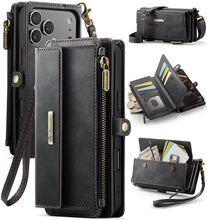 Charger l'image dans la galerie, Casekis Crossbody Leather Wallet RFID Phone Case Black
