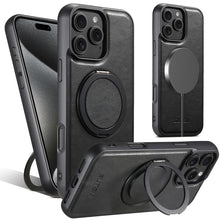 Charger l'image dans la galerie, Casekis Magnetic Charging Rotating Stand Leather Phone Case Black