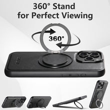 Charger l'image dans la galerie, Casekis Magnetic Charging Rotating Stand Leather Phone Case Black