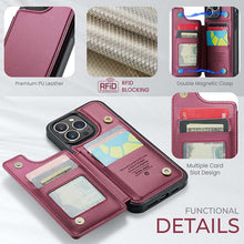 Charger l'image dans la galerie, Casekis RFID Cardholder Wallet Phone Case Red Wine