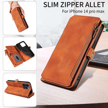 Charger l'image dans la galerie, Casekis Zipper RFID Wallet Phone Case Brown