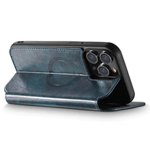 Charger l'image dans la galerie, Casekis Leather Wallet MagSafe Phone Case Blue
