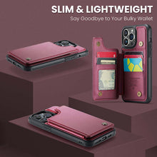Charger l'image dans la galerie, Casekis RFID Cardholder Wallet Phone Case Red Wine
