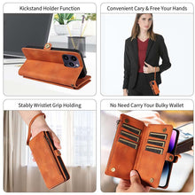 Charger l'image dans la galerie, Casekis Zipper RFID Wallet Phone Case Brown