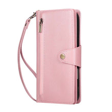 Lade das Bild in den Galerie-Viewer, Casekis Studded Zip Leather Wallet Wristlet Phone Case Rose Gold