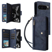 Lade das Bild in den Galerie-Viewer, Casekis Studded Zip Leather Wallet Wristlet Phone Case Blue