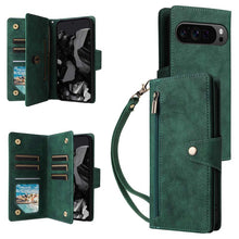 Lade das Bild in den Galerie-Viewer, Casekis Studded Zip Leather Wallet Wristlet Phone Case Green