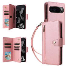 Lade das Bild in den Galerie-Viewer, Casekis Studded Zip Leather Wallet Wristlet Phone Case Rose Gold
